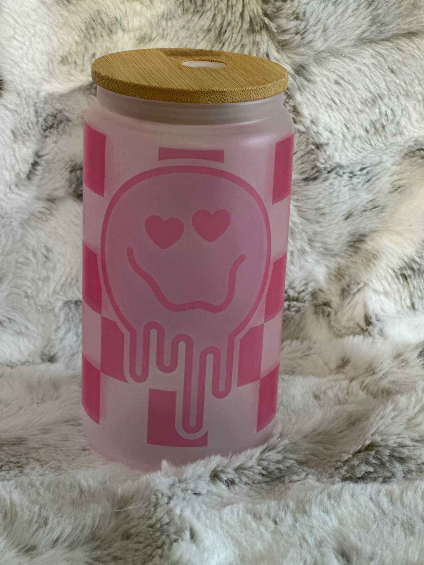 Frosted 16oz Glass Can w/ Bamboo Lid & Straw