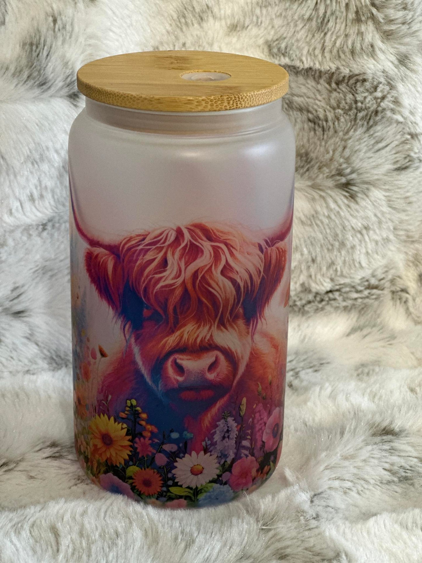 Frosted 16oz Glass Can w/ Bamboo Lid & Straw