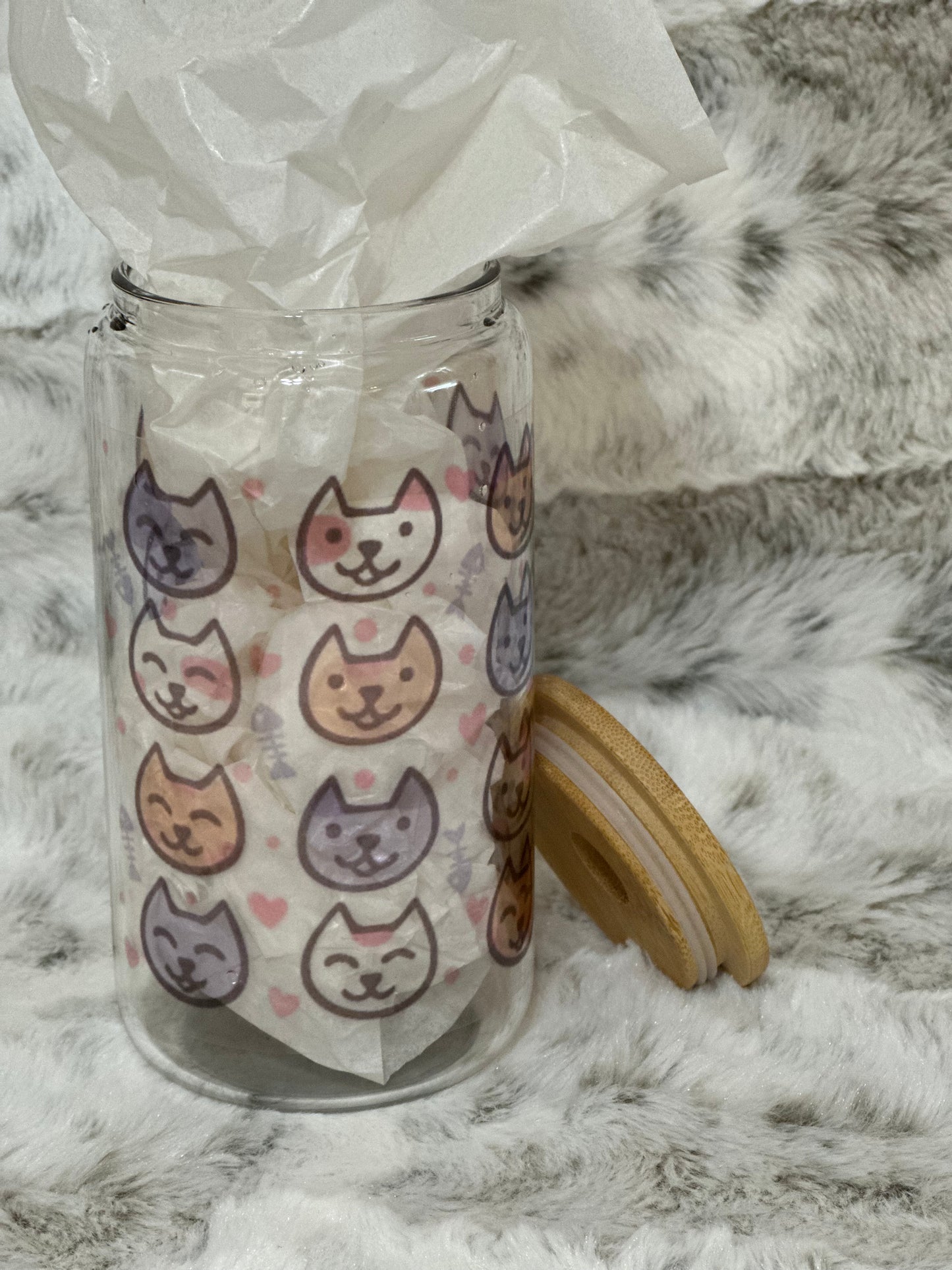 Clear 16oz Glass Can w/ Bamboo Lid & Straw