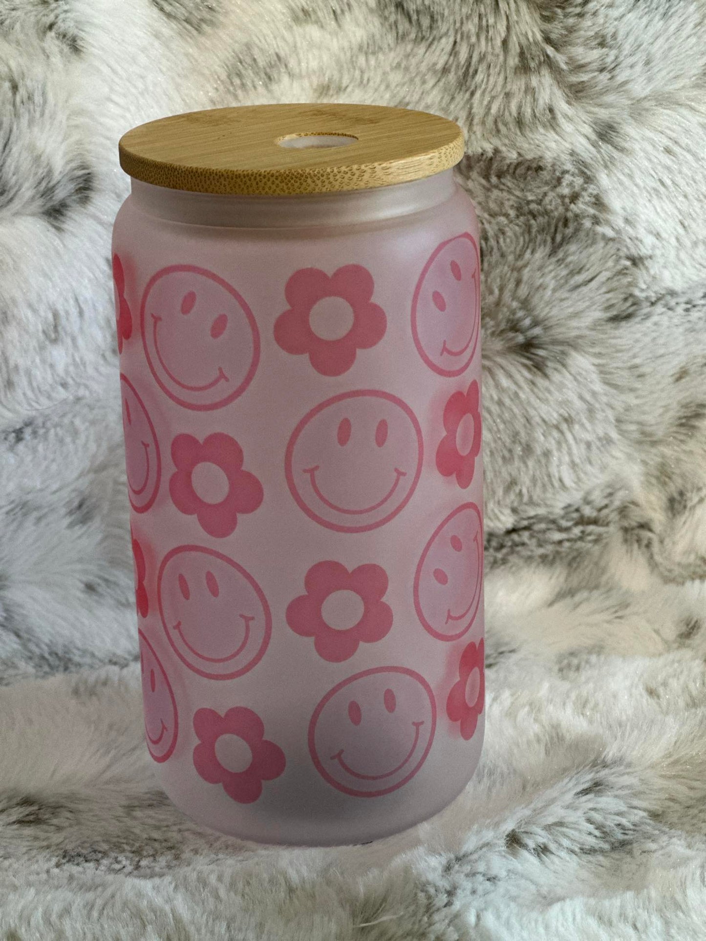 Frosted 16oz Glass Can w/ Bamboo Lid & Straw