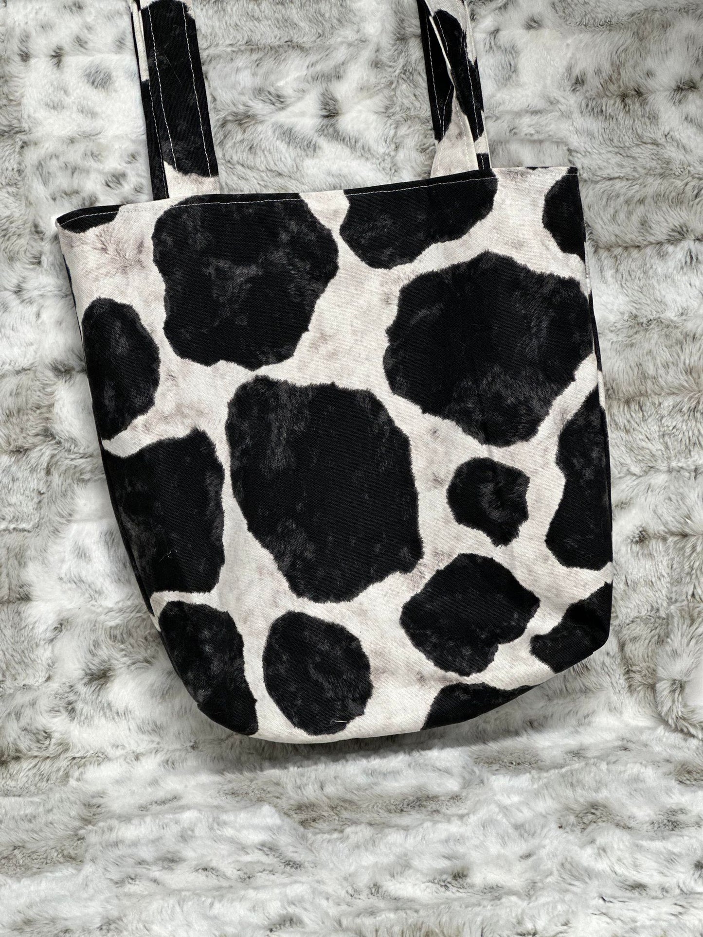 Reversible Fabric Tote Bag - Boho Cow Print
