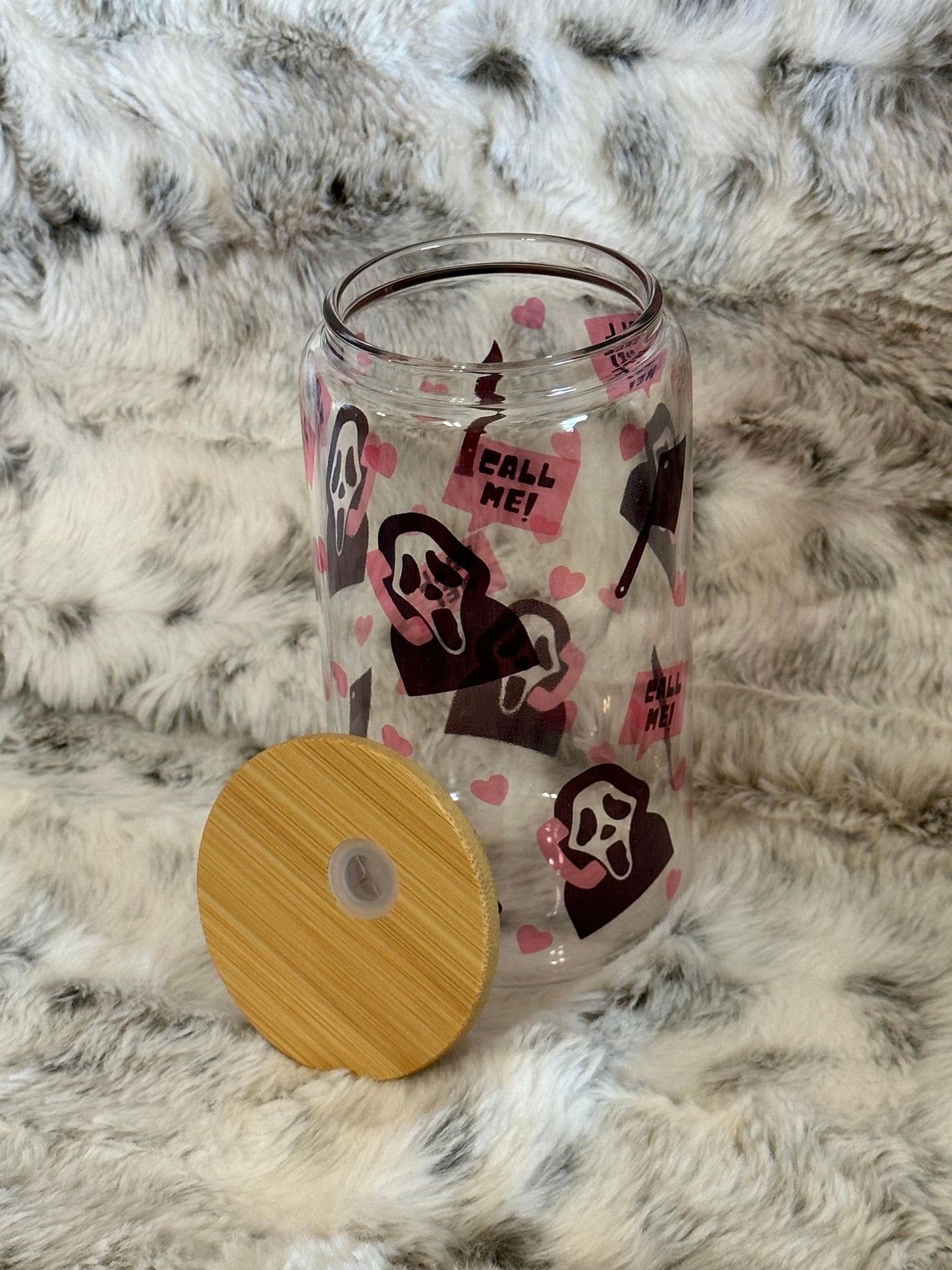 Clear 16oz Glass Can w/ Bamboo Lid & Straw