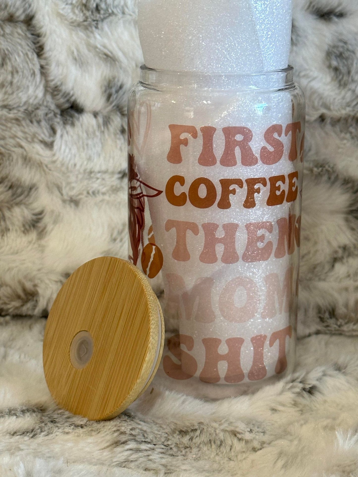 Clear 16oz Glass Can w/ Bamboo Lid & Straw