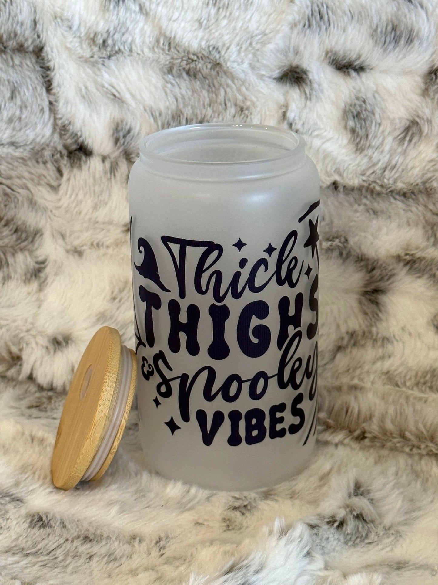 Frosted 16oz Glass Can w/ Bamboo Lid & Straw