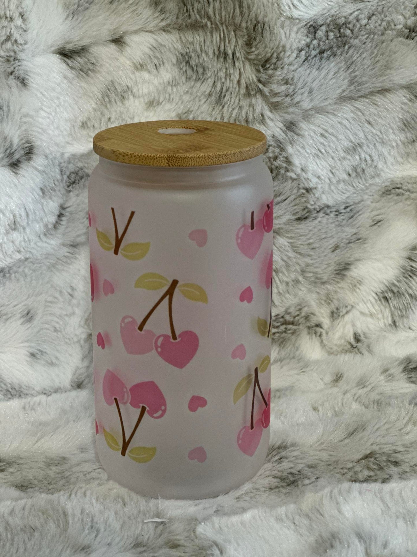 Frosted 16oz Glass Can w/ Bamboo Lid & Straw