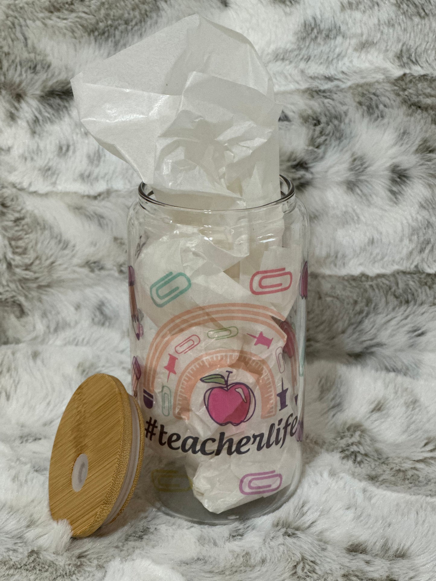 Clear 16oz Glass Can w/ Bamboo Lid & Straw