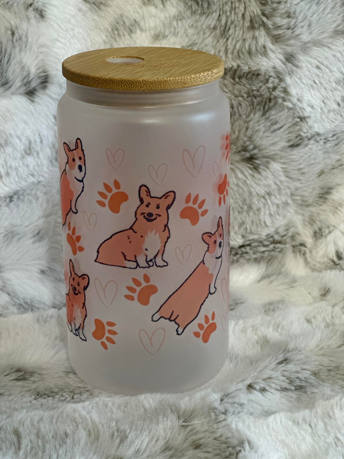 Frosted 16oz Glass Can w/ Bamboo Lid & Straw