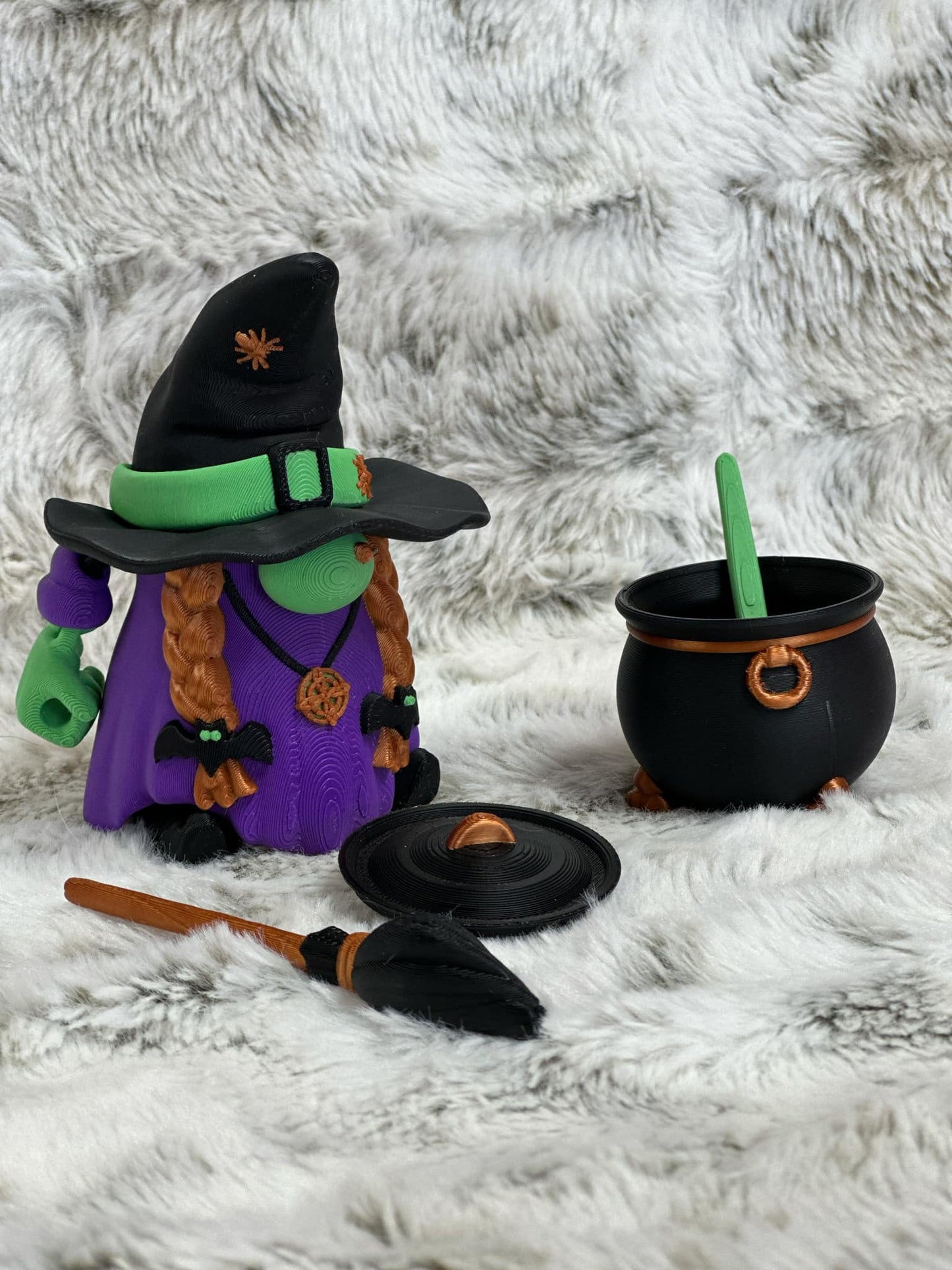 Gnome Witch w/ Cauldron, broom and spoon