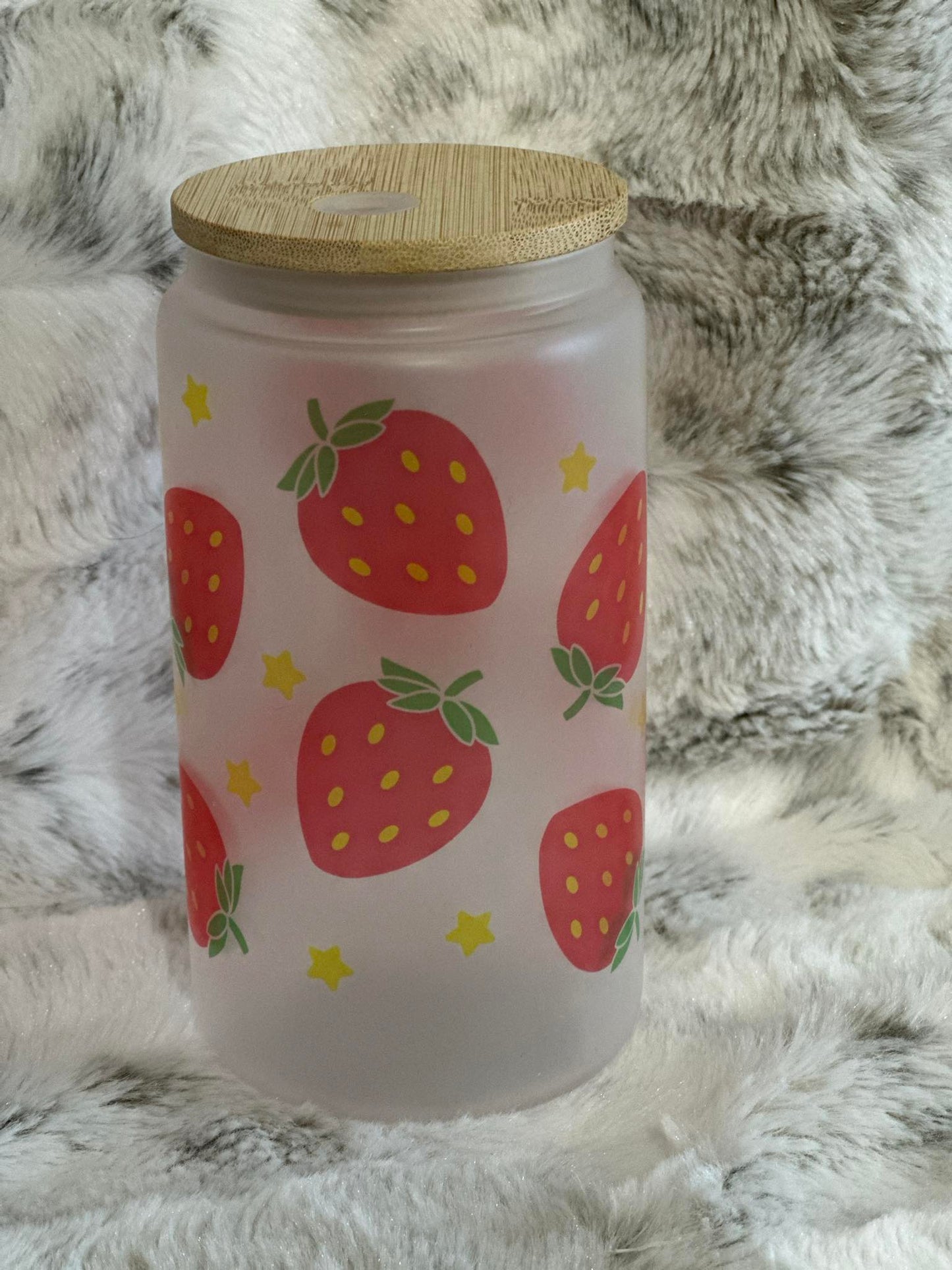 Frosted 16oz Glass Can w/ Bamboo Lid & Straw