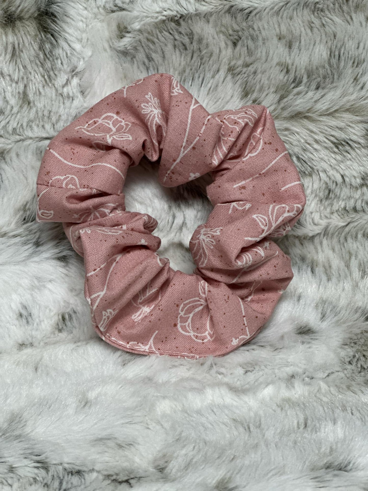 Artsy Flowers on Pink Scrunchie