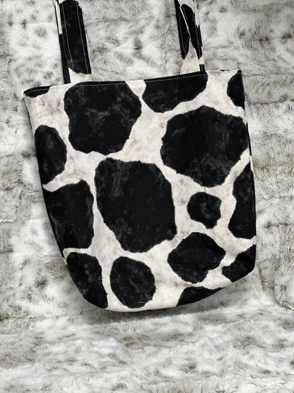 Reversible Fabric Tote Bag - Boho Cow Print
