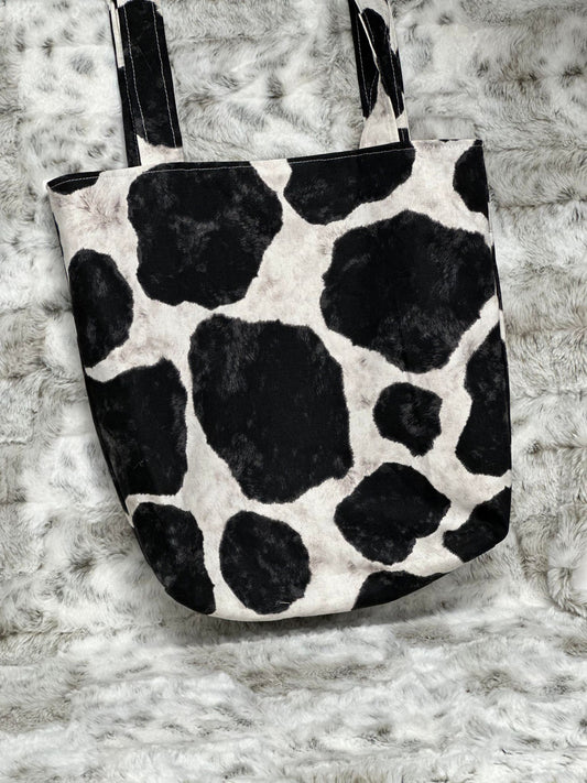 Reversible Fabric Tote Bag - Boho Cow Print