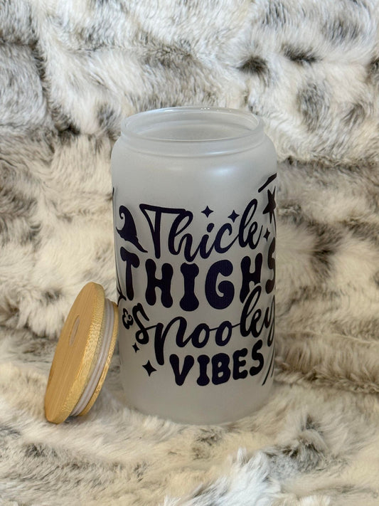 Frosted 16oz Glass Can w/ Bamboo Lid & Straw