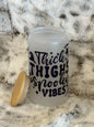 Frosted 16oz Glass Can w/ Bamboo Lid & Straw