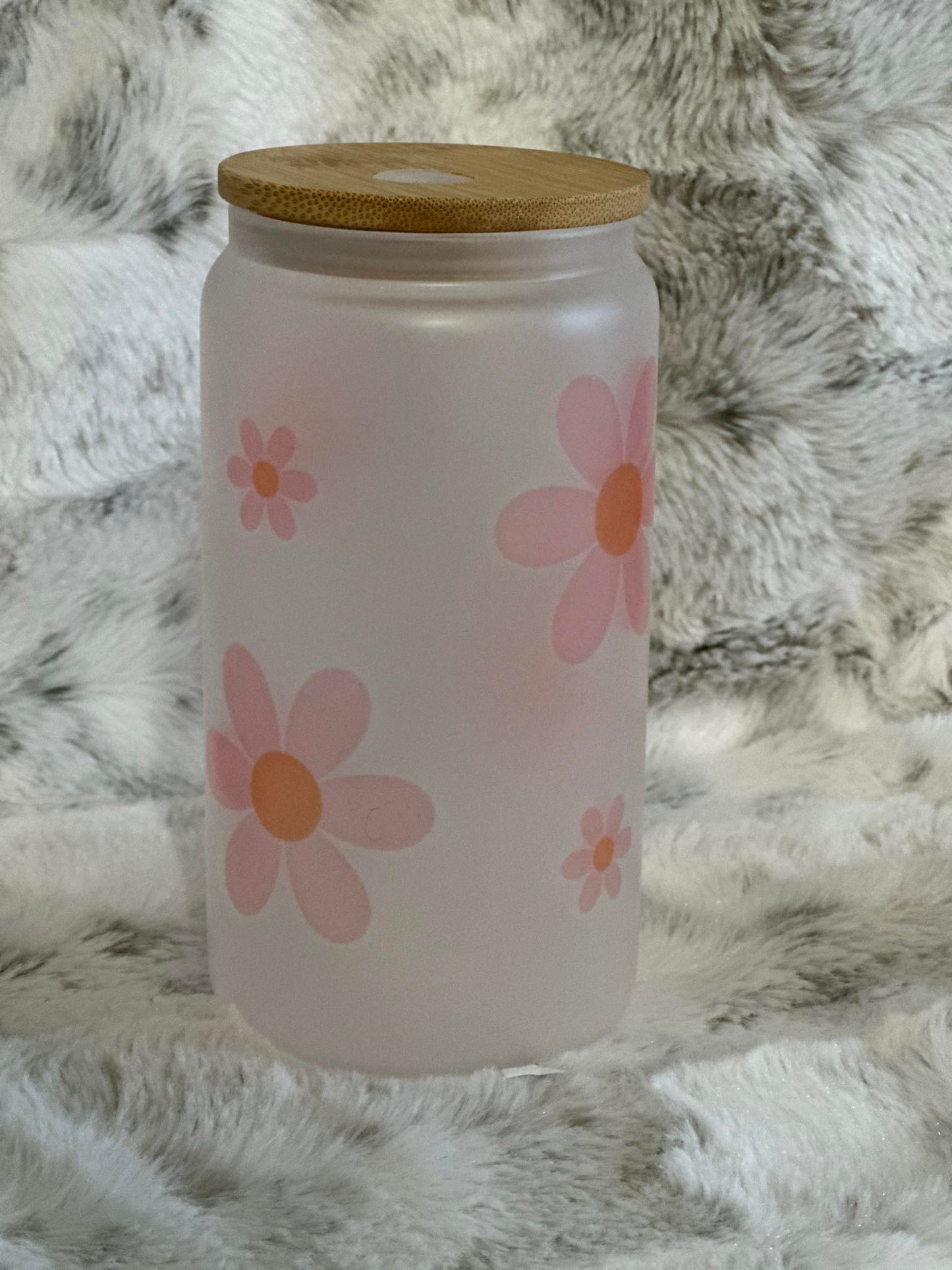 Frosted 16oz Glass Can w/ Bamboo Lid & Straw