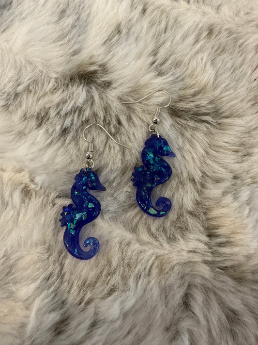 Blue Opalescent Sea Horse Dangles