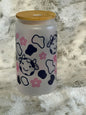 Frosted 16oz Glass Can w/ Bamboo Lid & Straw