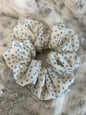 Tiny Blue Daisy on White Scrunchie