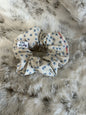 Tiny Blue Daisy on White Scrunchie