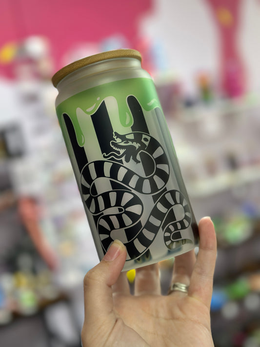 Juice, 16oz, Glass Can Cup w/ Bamboo lid & straw