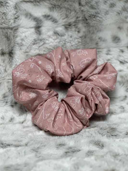 Artsy Flowers on Pink Scrunchie